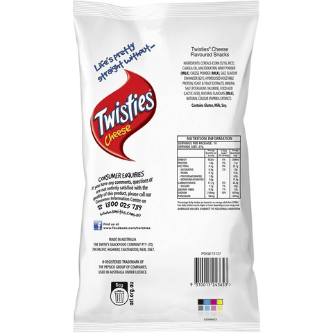 Twisties Cheese Snacks Party Size Bag 270g