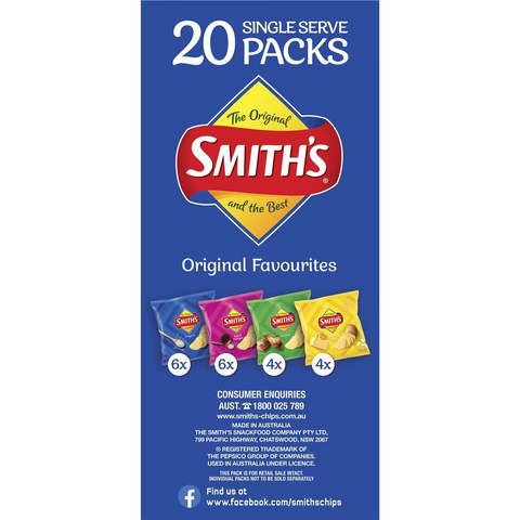 Smith's Potato Chips Original Favourites Multipack Variety 20 Pack