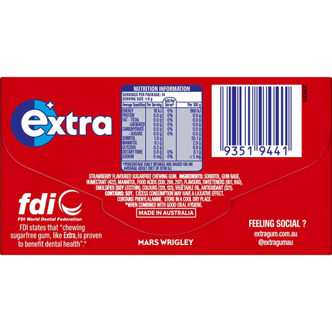 Extra Strawberry Sugar Free Chewing Gum 14pc 27g