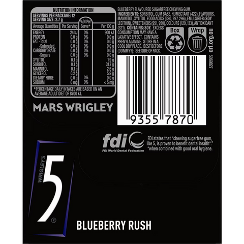 5gum Blueberry Sugar Free Gum 12pc 32g