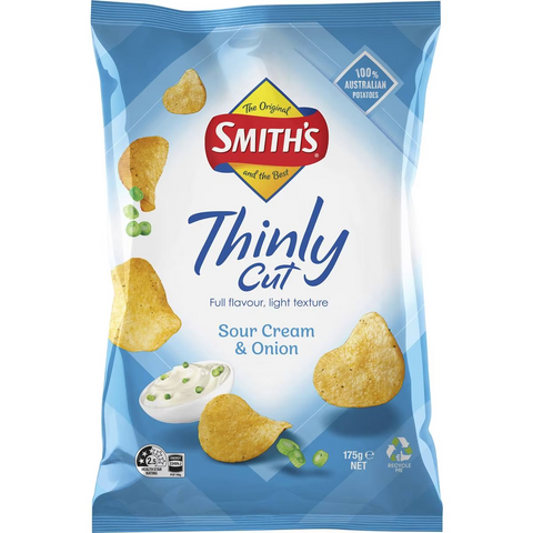 Smith's Thinly Cut Potato Chips Sour Cream & Onion Share Pack 175g