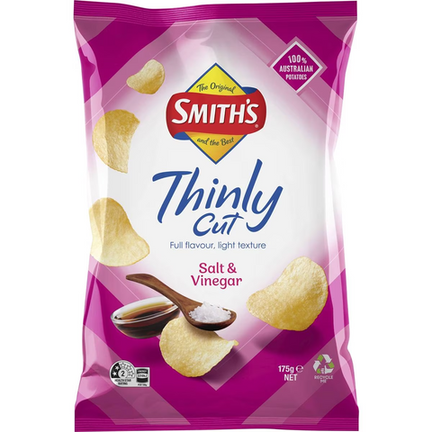 Smith's Thinly Cut Potato Chips Share Pack Salt & Vinegar 175g