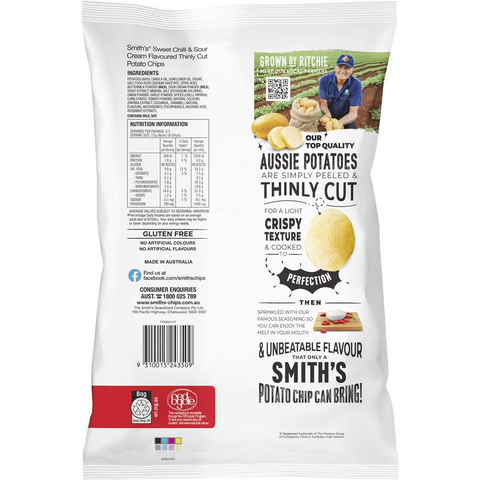 Smith's Thinly Cut Potato Chips Sweet Chilli & Sour Cream 175g