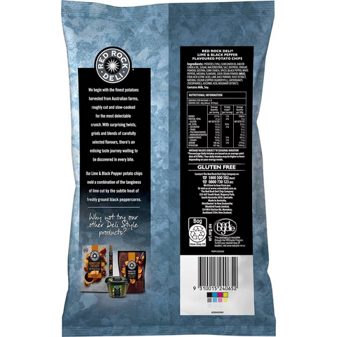 Red Rock Deli Potato Chips Lime & Black Pepper 165g