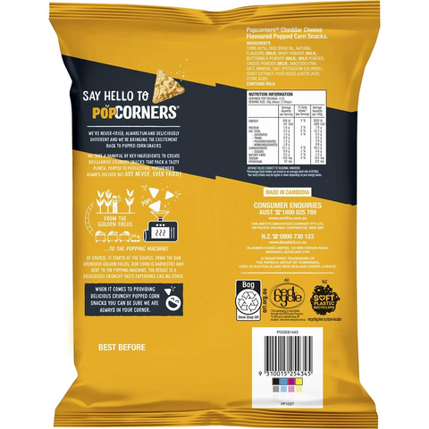 Popcorners Cheddar Cheese Flavoured Popped Corn Snacks 85g