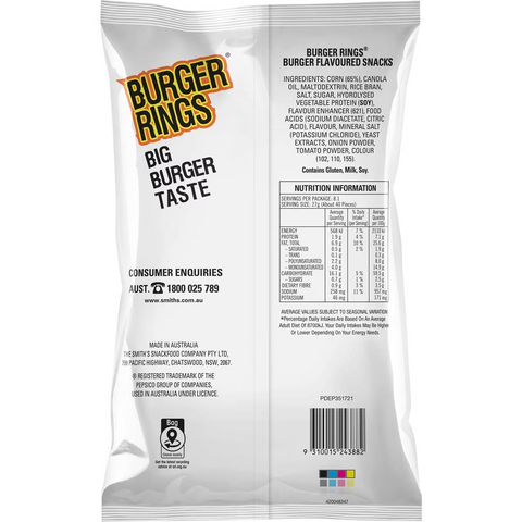 Burger Rings Burger Snacks Party Size Bag 220g