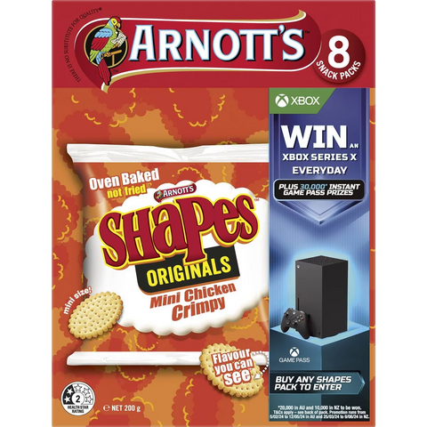 Arnott's Shapes Multipack Crackers Mini Chicken Crimpy 8 Pack