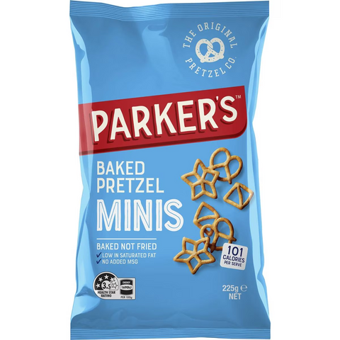 Parker's Oven Baked Wheat Mini Pretzels Twists Party Bag Share Pack 225g