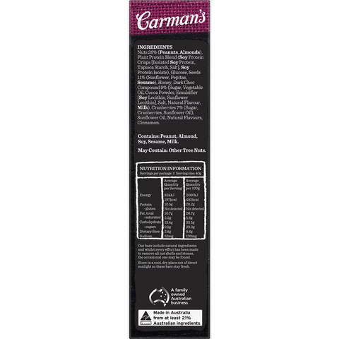 Carman's Protein Bars Dark Choc & Cranberry 5 Pack