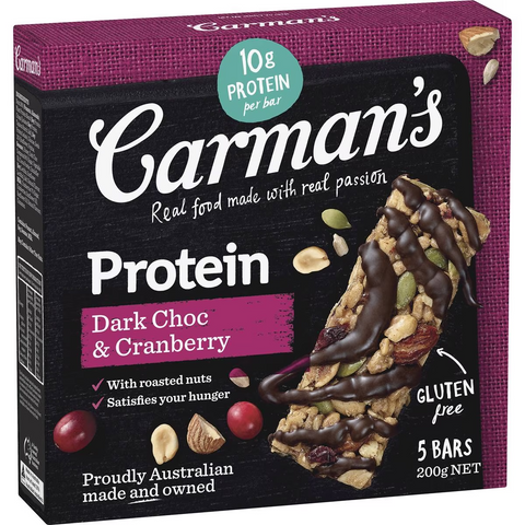 Carman's Protein Bars Dark Choc & Cranberry 5 Pack