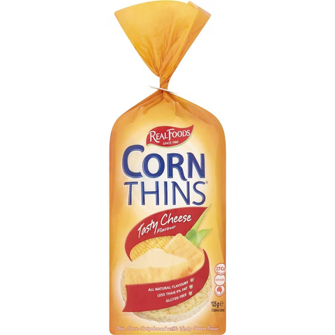 Real Foods Corn Thins Tasty Cheese 125g