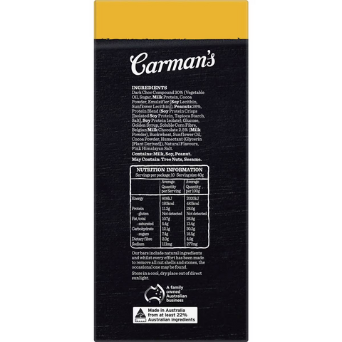 Carman's Protein Bars Double Dark Choc With Belgian Chocolate 10 Pack