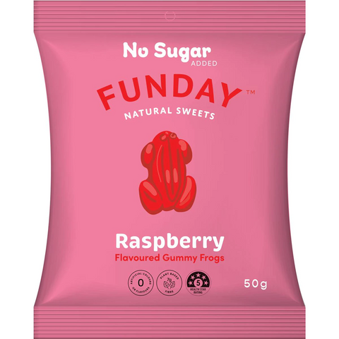 Funday Natural Sweets No Sugar Added Lollies Raspberry Gummy Frogs