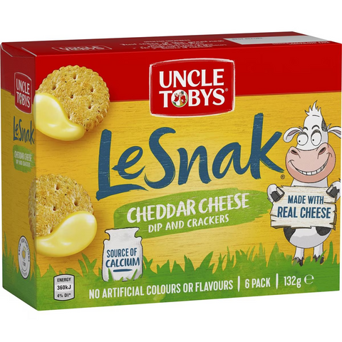 Uncle Tobys Le Snak Cheddar Cheese Dip & Crackers 6 Pack