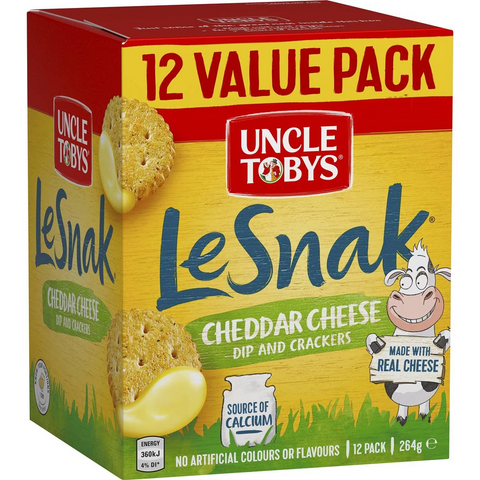 Uncle Tobys Le Snak Cheddar Cheese Dip & Crackers 12 Pack