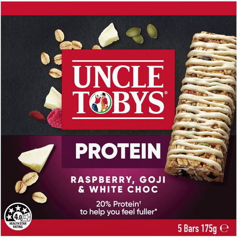 Uncle Tobys Protein Raspberry, Goji & White Choc Muesli Bars 5 Pack