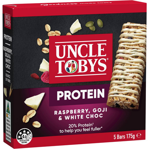 Uncle Tobys Protein Raspberry, Goji & White Choc Muesli Bars 5 Pack