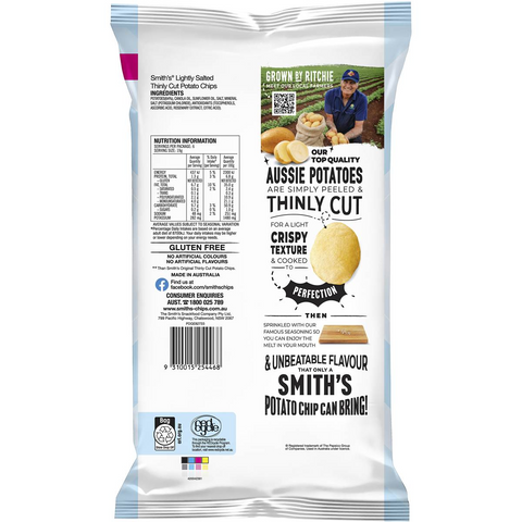 Smith's Thinly Cut Lightly Salted Less Salt Potato Chips Multipack 114g