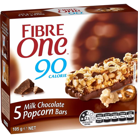 Fibre One 90 Calorie Milk Chocolate Popcorn & Pretzel Snack Bar 5 Pack