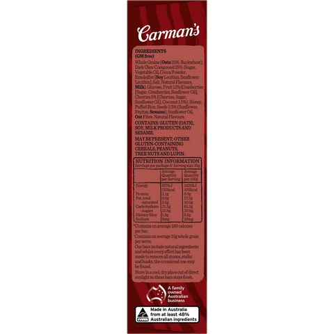 Carman's Muesli Bars Dark Choc, Cherry & Coconut 6 Pack