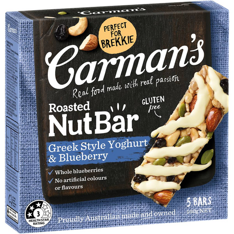 Carman's Nut Bars Greek Style Yoghurt Blueberry & Cashew 5 Pack