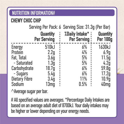 Uncle Tobys Muesli Bars Chewy Choc Chip 6 Pack