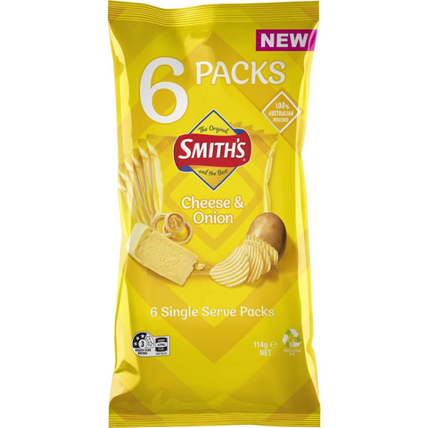 Smith's Crinkle Cut Cheese & Onion Potato Chips Multipack 114g