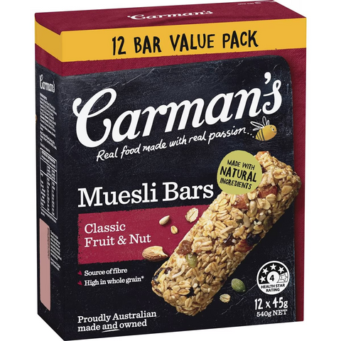 Carman's Muesli Bars Classic Fruit & Nut Value 12 Pack