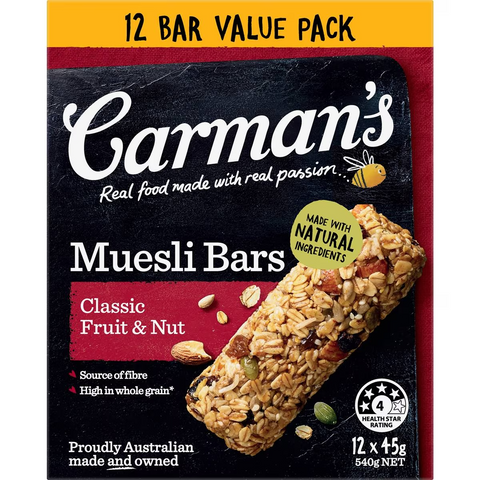 Carman's Muesli Bars Classic Fruit & Nut Value 12 Pack