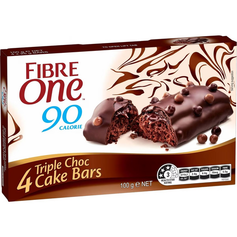 Fibre One 90 Calorie Triple Choc Cake Snack Bars 4 Pack