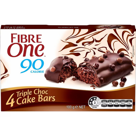 Fibre One 90 Calorie Triple Choc Cake Snack Bars 4 Pack