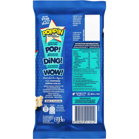 Poppin Microwave Popcorn Sea Salt Flavour 100g