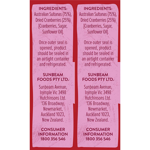 Sunbeam Sultanas & Cranberry 6 Pack