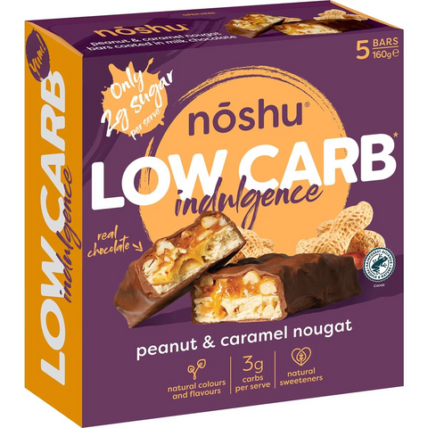 Noshu Low Carb Peanut & Caramel Nougat Indulgence Bars 5 Pack