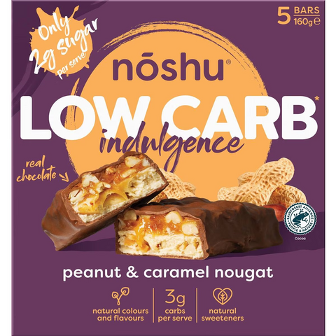 Noshu Low Carb Peanut & Caramel Nougat Indulgence Bars 5 Pack