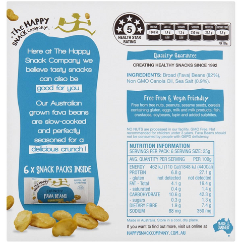 The Happy Snack Company Roasted Fava Beans Lightly Salted 6 Pack