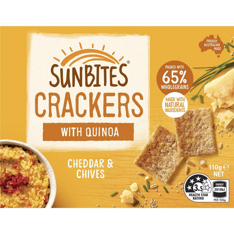 Sunbites Cheddar & Chives Snack Crackers W/ Quinoa Share Pack 110g