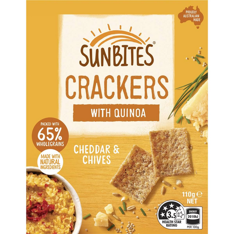 Sunbites Cheddar & Chives Snack Crackers W/ Quinoa Share Pack 110g