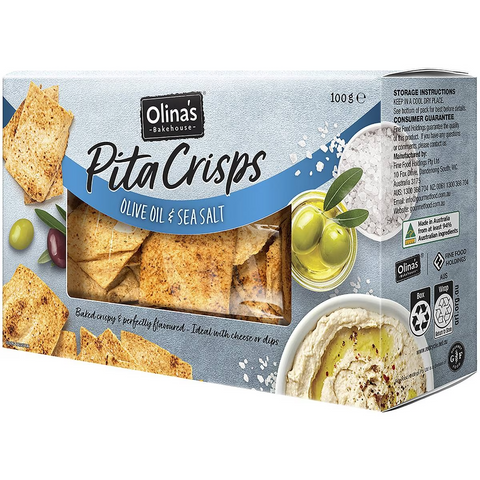 Olina's Bakehouse Pita Crisps Olive Oil & Sea Salt 100g