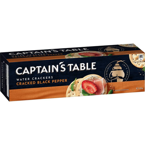 Captain's Table Cracked Black Pepper Water Crackers 125g