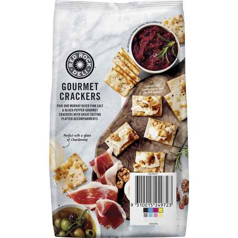 Red Rock Deli Gourmet Crackers Murray River Pink Salt & Black Pepper 130g