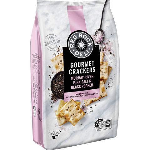 Red Rock Deli Gourmet Crackers Murray River Pink Salt & Black Pepper 130g