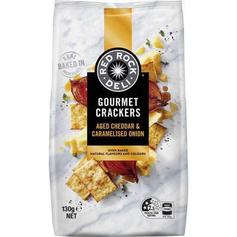 Red Rock Deli Gourmet Crackers Aged Cheddar & Caramelised Onion 130g