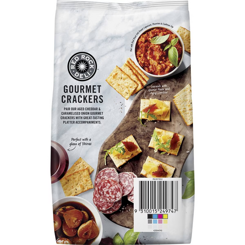 Red Rock Deli Gourmet Crackers Aged Cheddar & Caramelised Onion 130g