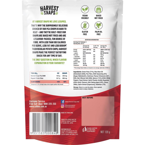 Calbee Harvest Snaps Baked Pea Crisps Chilli 120g