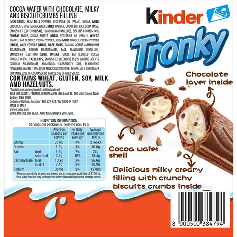 Kinder Tronky Creamy Chocolate Wafer Biscuit Multipack 5 Pack