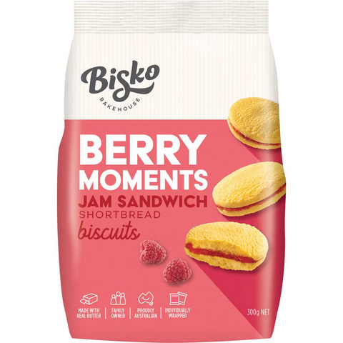 Bisko Bakehouse Berry Moments Jam Sandwich Shortbread Biscuits 300g