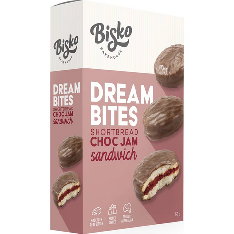 Bisko Bakehouse Dream Bites Shortbread Choc Jam Sandwich 150g