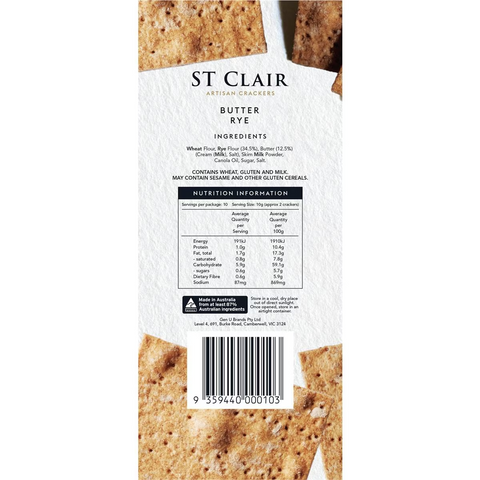 St Clair Artisan Crackers Butter Rye 100g