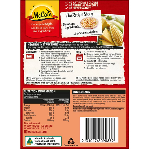 Mccain Tuna Mornay Frozen Meal 400g